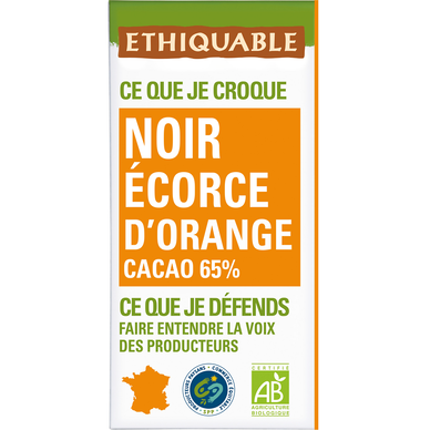 ETHIQUABLE - Chocolat noir écorce orange BIO - la tablette de 100g