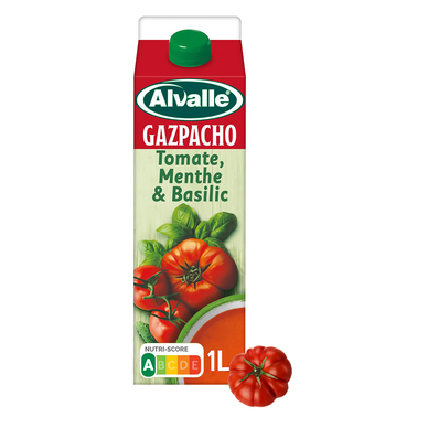 Gazpacho Soupe Froide de Tomate, Menthe et Basilic - ALVALLE - Brique1L