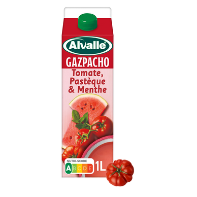 Gazpacho Soupe Froide de Tomate, Pastèque et Menthe - ALVALLE - Brique1L