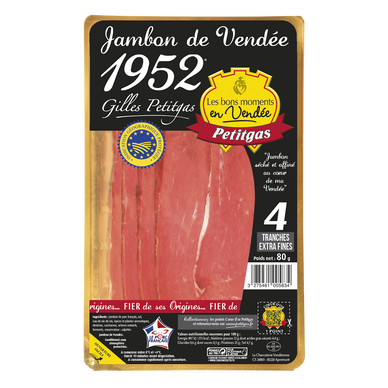 Le 1952 jambon de Vendée PETITGAS, 4 tranches fines, 80g