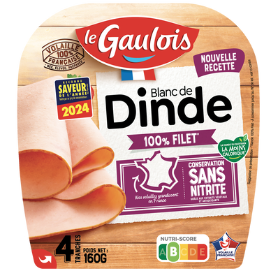 Blanc de dinde sous atmosphère contrôlée sans ogm conservation sans nitrite LE GAULOIS 4 tranches 160g