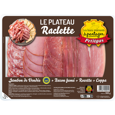 Plateau 4 tranches Jambon de Vendée,6 tranches Bacon, 6 tranches Rosettes,6 tranches Coppa PETITGAS, Sans OGM 300g