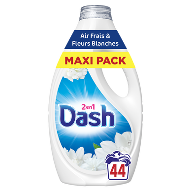 Lessive liquide DASH 2en1 air frais & fleurs blanches 44 lavages 1,98L