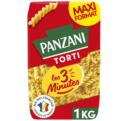 Pâtes TORTI Cuisson Rapide 3 Minutes blé Français PANZANI - 1kg