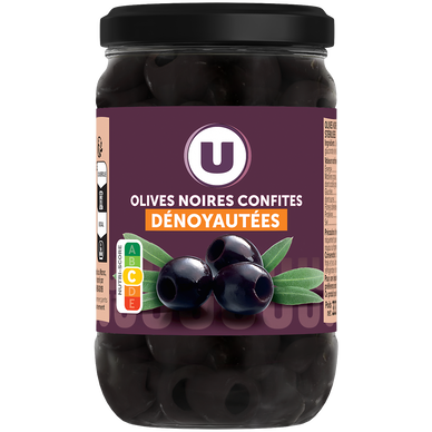 Olives noires confites dénoyautées  bocal de 160g, 37cl