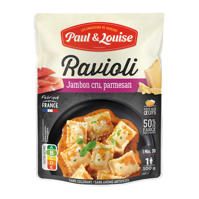 Plat cuisiné Ravioli Jambon Parmesan PAUL & LOUISE, sachet 300g