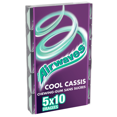 Chewing-gum Cool Cassis sans sucres AIRWAVES 5x10 dragées