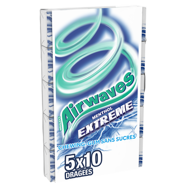 Chewing-gum Menthol extrême sans sucres AIRWAVES 5x10 dragées
