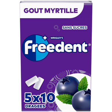 Chewing-gum Myrtille sans sucres FREEDENT 5x10 dragées
