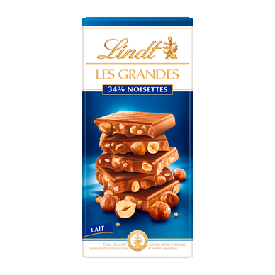 Chocolat au lait 34% noisettes LINDT, Tablette de 150g