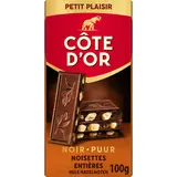 Chocolat bloc noir noisettes entières COTE D'OR, tablette 100g