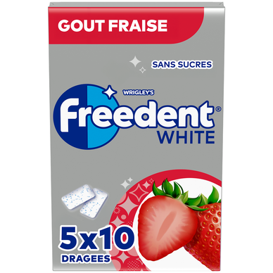 Chewing-gum White Fraise sans sucres FREEDENT 5x10 dragées