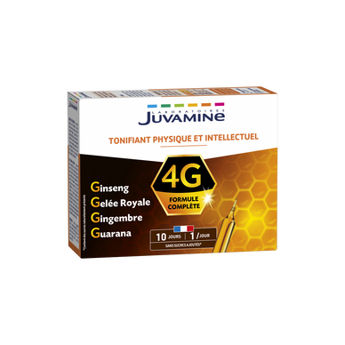 Tonifiant global 4G Ginseng Gelée royale Guarana Gingembre JUVAMINE, amploules x10