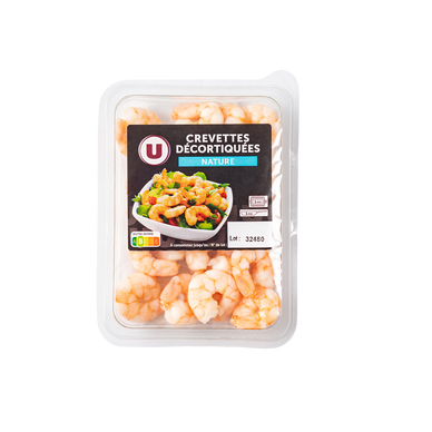 Crevettes décortiquées nature, transformées en France, barquette 120g