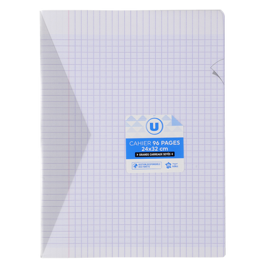 Cahier piqûre 96p grands carreaux incolore - 24x32cm