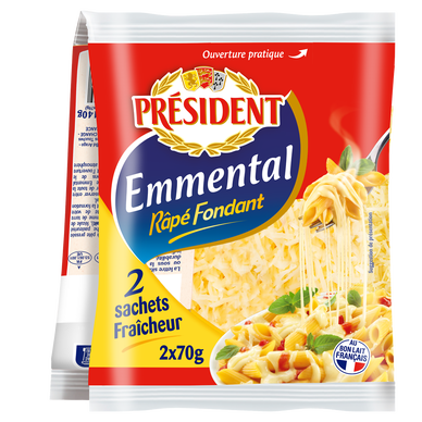 Fromage Emmental râpé fondant PRESIDENT 2x270g - 140g