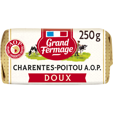 Beurre doux extra fin AOP moulé de Charentes Poitou 82% de matière grasse GRAND FERMAGE, 250g