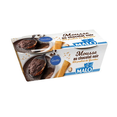 Mousse aux oeufs chocolat noir sur lit de gavottes MALO 2x70G