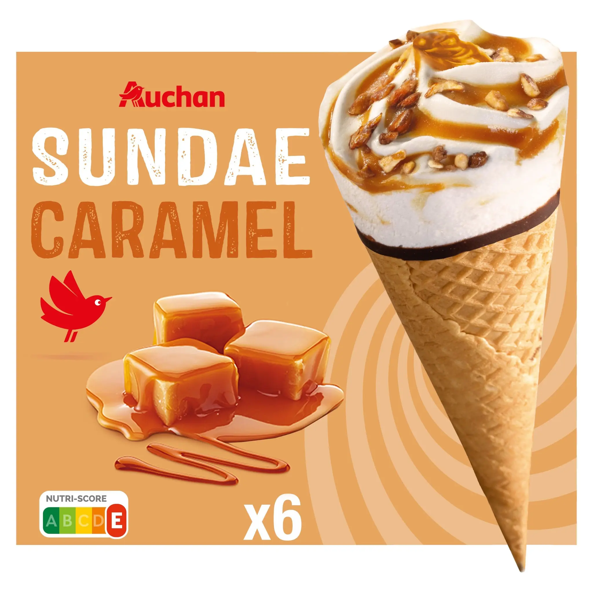 AUCHAN Cônes glacés sundae caramel
