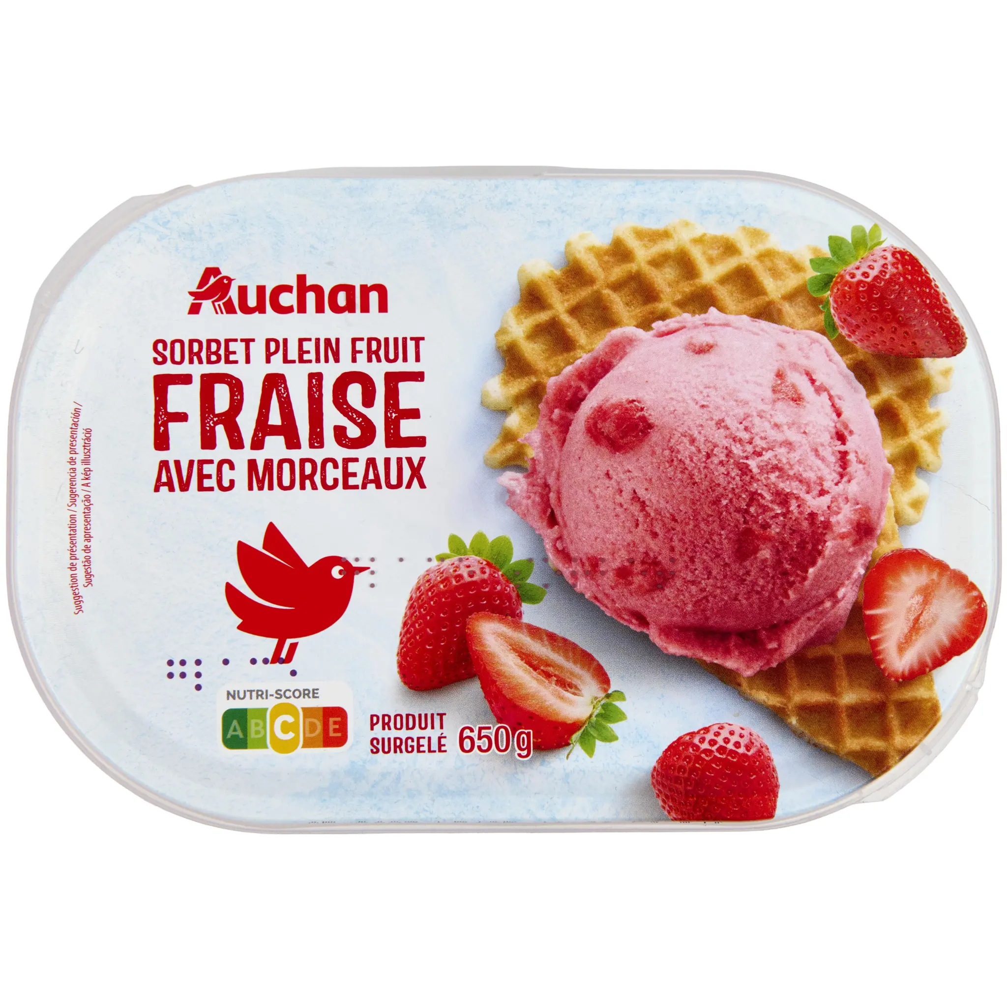 AUCHAN Sorbet fraise avec morceaux