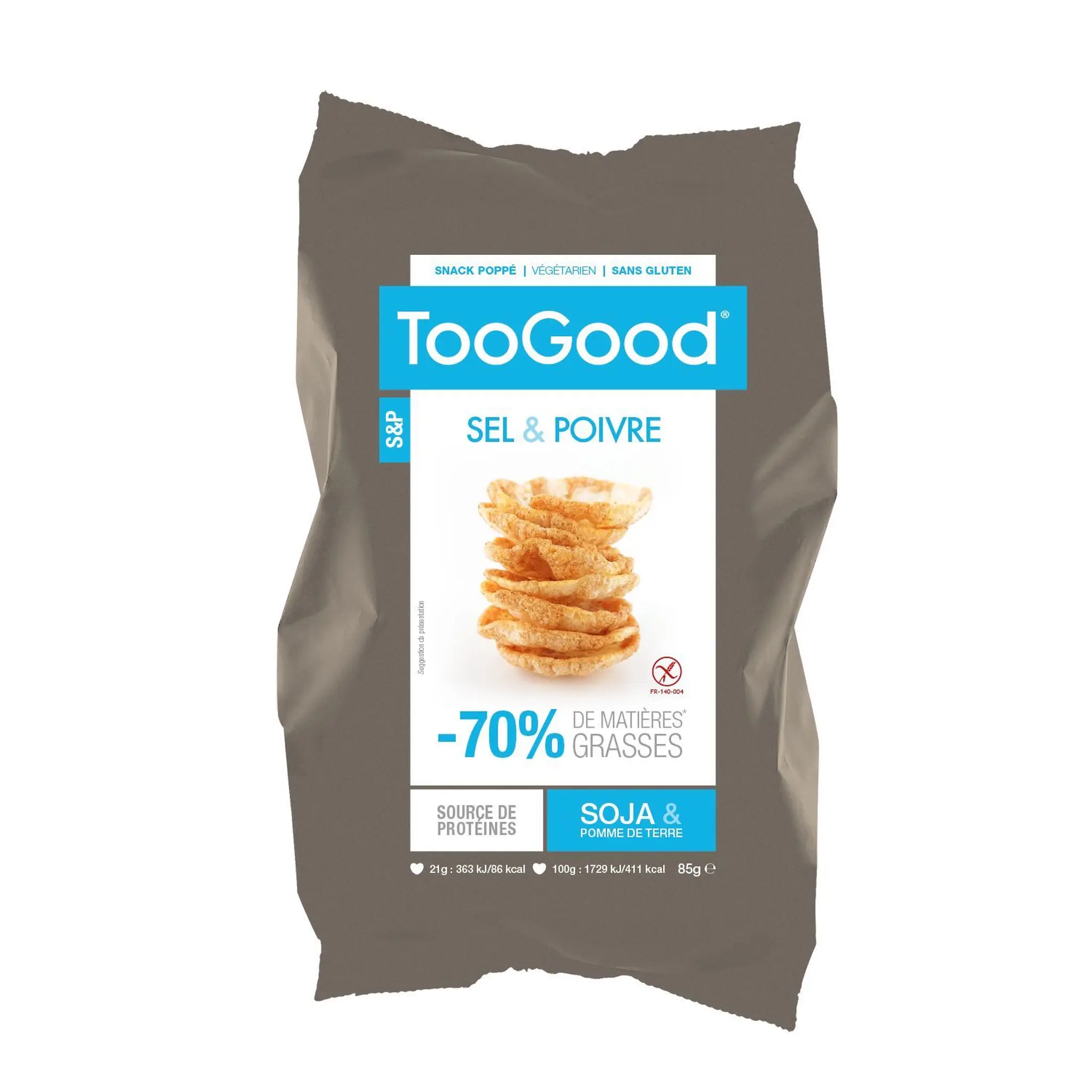 TOO GOOD Snack poppé soja pomme de terre sel et poivre sans gluten
