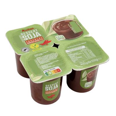 Auchan Dessert au soja et au chocolat saveur noisette, 4x100g