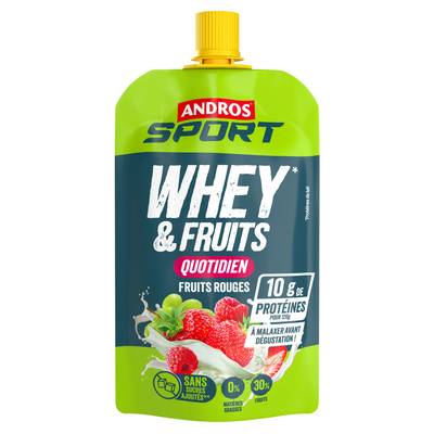 Andros Gourdes whey et fruit rouge proteinées, 120g