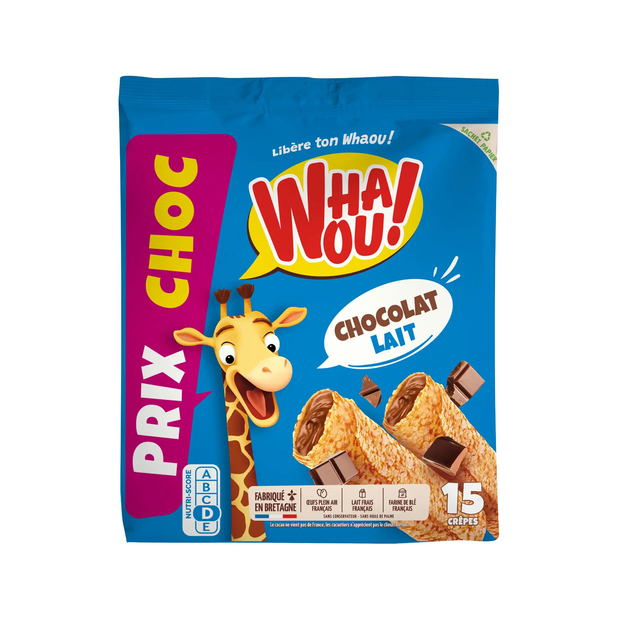 WHAOU Crêpes fourrées au chocolat au lait sans conservateur sachets individuels