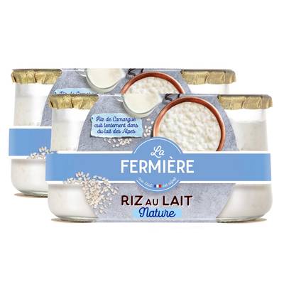 La Fermière Riz au lait nature, Lot de 3 - 2x160g