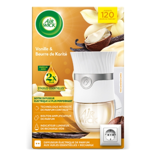 Diffuseur Électrique de Parfum aux Huiles Essentielles Vanille et Beurre de Karité + Recharge AIR WICK