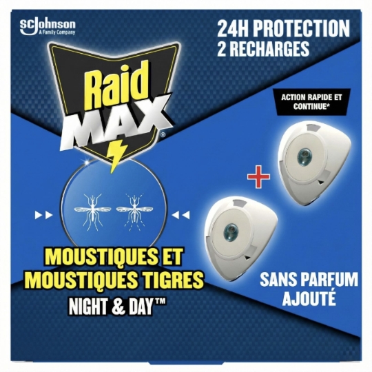 Anti-Moustiques Recharges Moustiques et Moustiques Tigres Sans Parfum Night & Day RAID