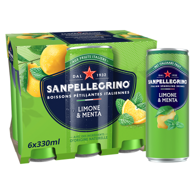 Boisson Eau Gazeuse aromatisée Limone & Menta SAN PELLEGRINO - 6x33cl- Citron & menthe