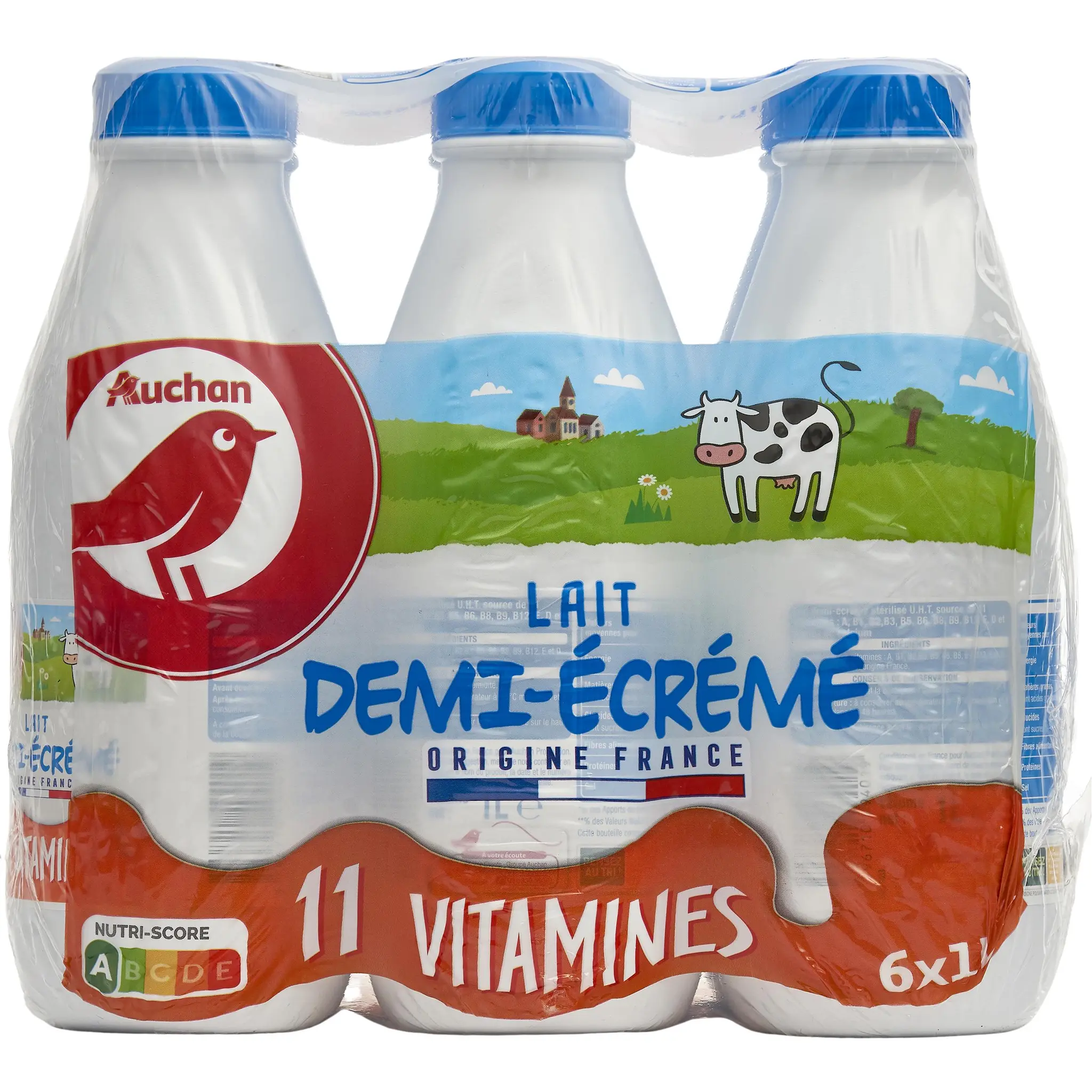 AUCHAN Lait demi écrémé 11 vitamines UHT