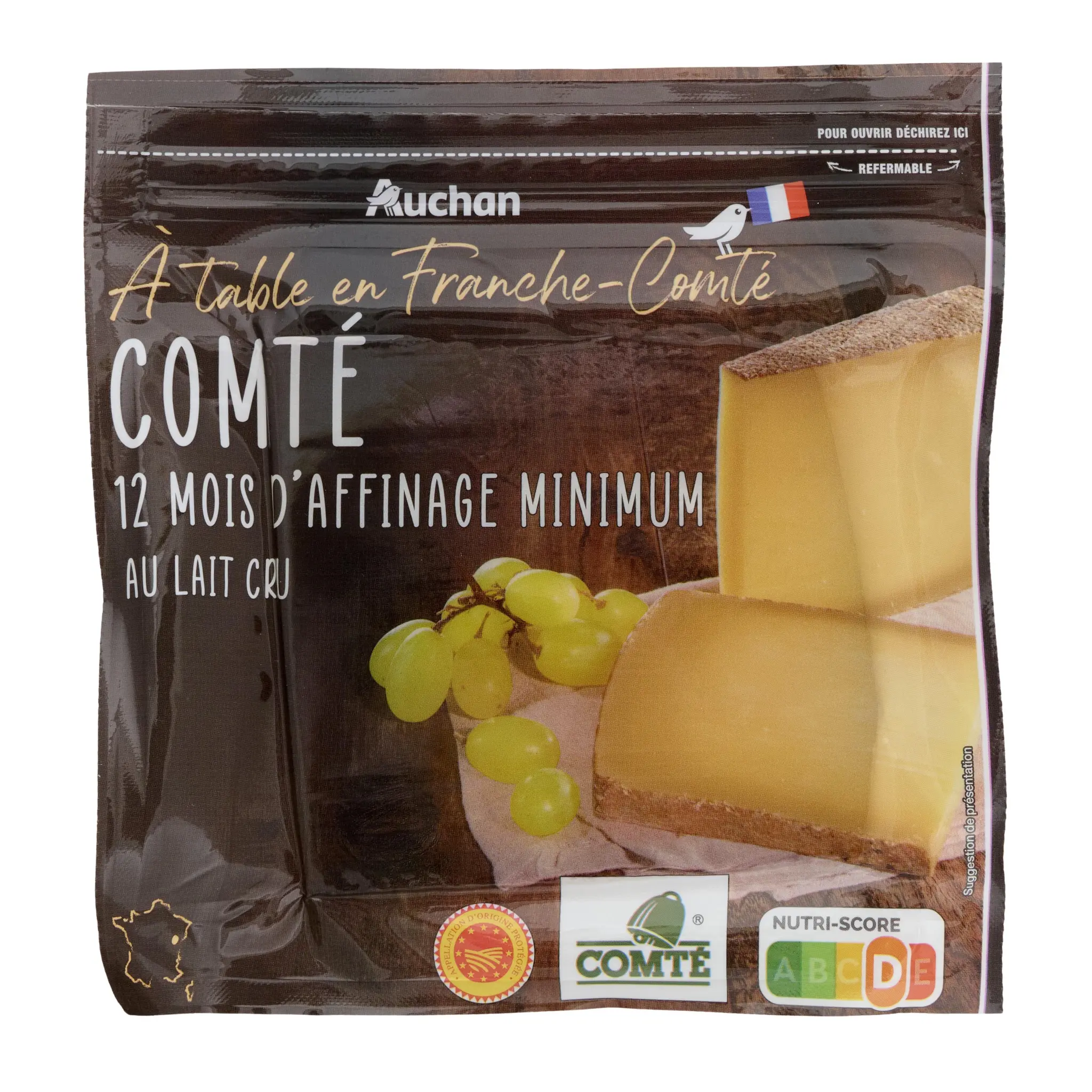 AUCHAN Comté au lait cru AOP du Jura 12 mois d'affinage
