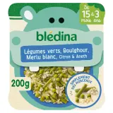 BLEDINA Assiette légumes verts boulghour merlu blanc citron et aneth dès 15 mois