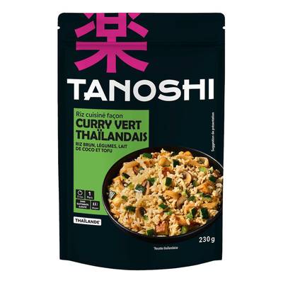 Tanoshi - Thaïlande Riz cuisiné façon curry vert thaïlandais en sachet micro-ondable, 230g