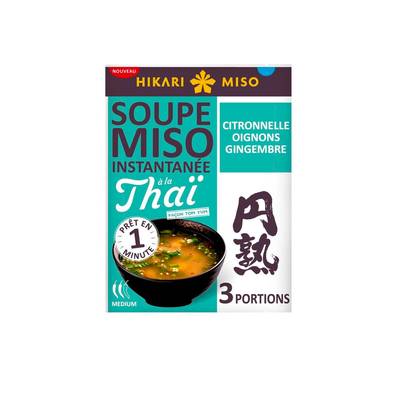 Hikari Miso Soupe miso à la Thaï Citronnelle Oignons Gingembre instantanée en sachet individuel, 3x18g