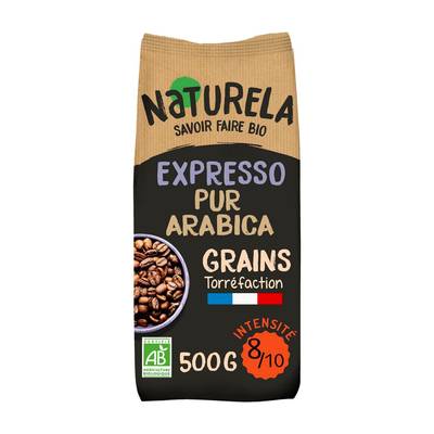 Naturela Café en grains expresso pur arabica bio intensité 8, 500g