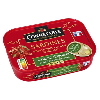 Connetable Sardines à l'Huile d'Olive Vierge Extra et piment d'Espelette Doux en conserve, 135g