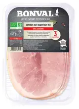 Jambon cuit supérieur avec couenne BIO, Bonval (3 tranches, 135 g)