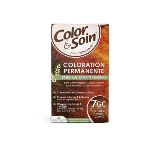 Coloration Permanente 7GC Blond Doré Cuivre Sans Ammoniaque Color et Soin 3 CHENES