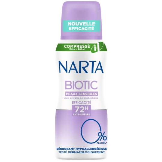 Déodorant Compressé Biotic Peaux Sensibles aux Extraits de Probiotique Efficacité 72H Anti-Odeurs NARTA
