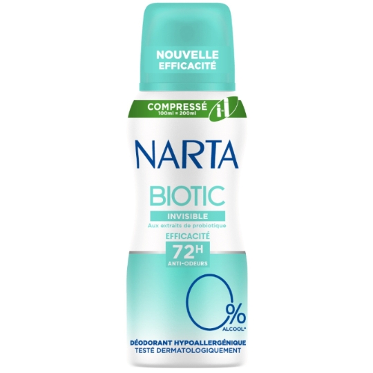 Déodorant Compressé Biotic Invisible aux Extraits de Probiotique Efficacité 72H Anti-Odeurs NARTA
