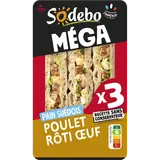Sandwich le Méga Club suédois, poulet rôti et oeufs SODEBO, 230g