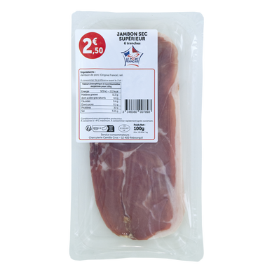 Jambon sec, VPF, 6 tranches, 100g