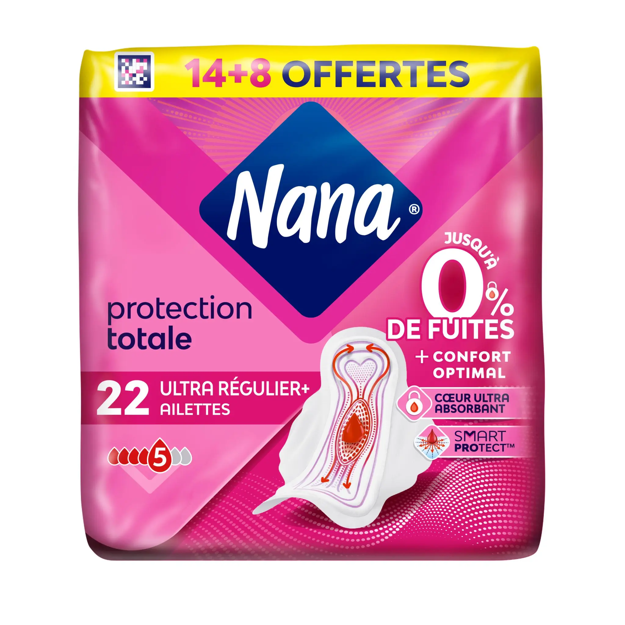 NANA Serviettes hygiéniques ultra régulier+ avec ailettes