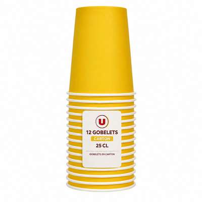 Gobelet en carton 25 cl jaune, U MAISON (x 12)