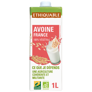 Boisson à l'avoine bio ETHIQUABLE 1 litre