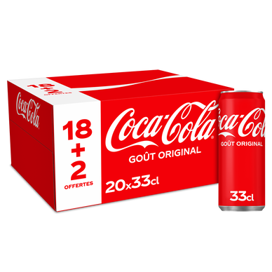 Soda COCA-COLA Original - Pack canettes 20x33cl, 18+2 offertes