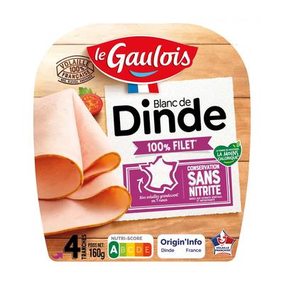 Le Gaulois Blanc de Dinde 100% Filet Sans Nitrite, 4 tranches - 160g